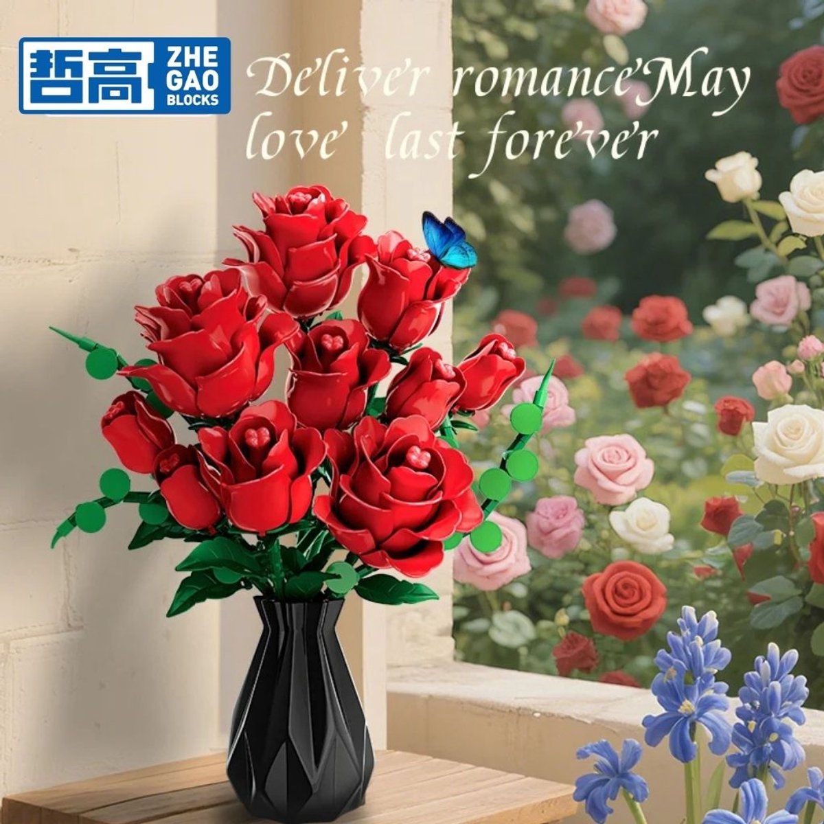 Zhe Gao 11156 Rode Rozen bloemen bouwset | Botanical Flowers Collection modelbouw | Classic Creator STEM speelgoed bouwpakket voor volwassenen en kinderen | Educatief decoratie Kunstbloemen boeket niet geschikt voor Lego | bouwdoos met 443 bouwstenen — afbeelding 9