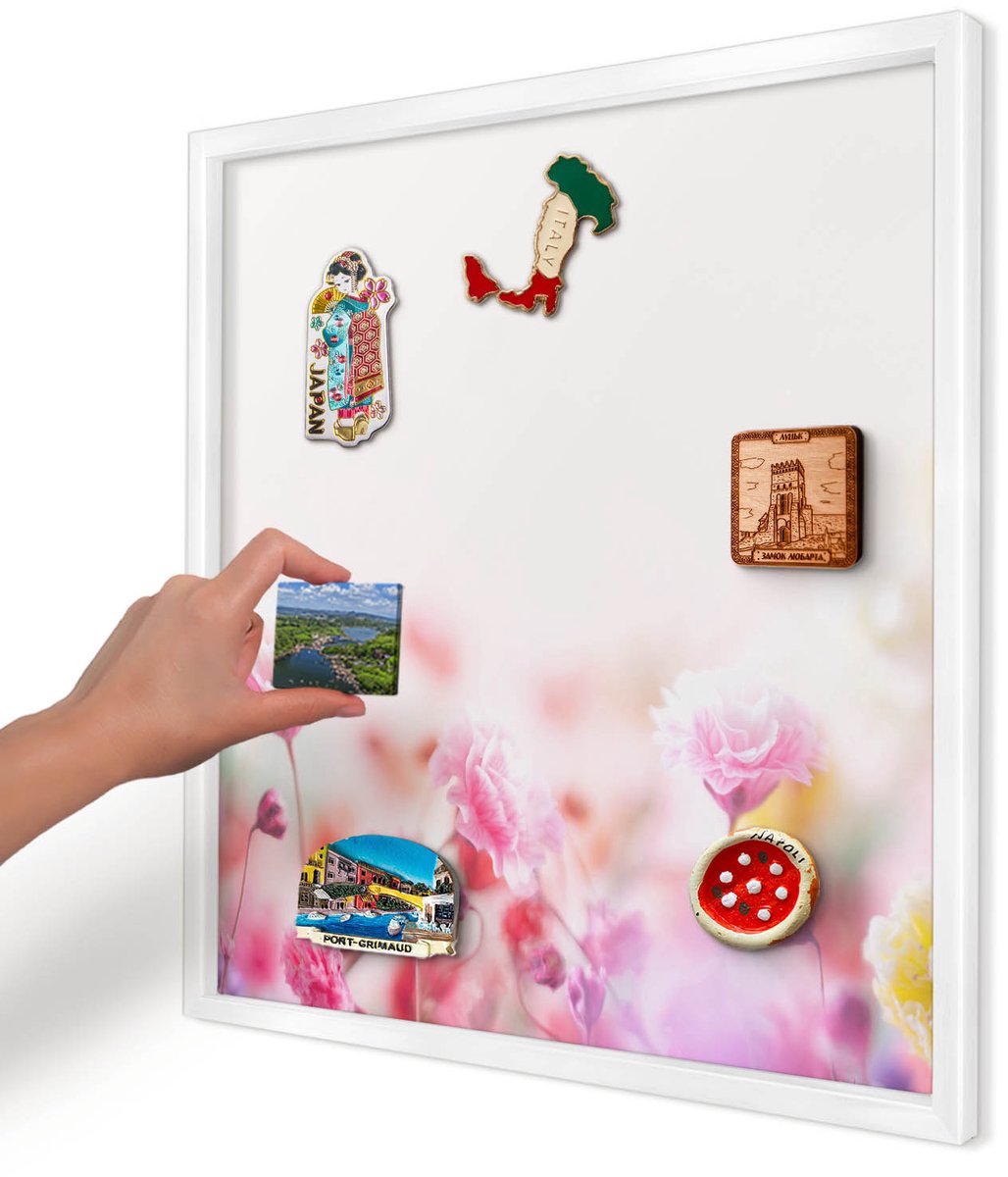 Artprintcave Roze Magneetbord mit Witte Lijst - 50x50 cm - Pastelkleurige Bloemen Bord Voor Magneten - Abstract Magnetisch Bord - Bloemen En Planten