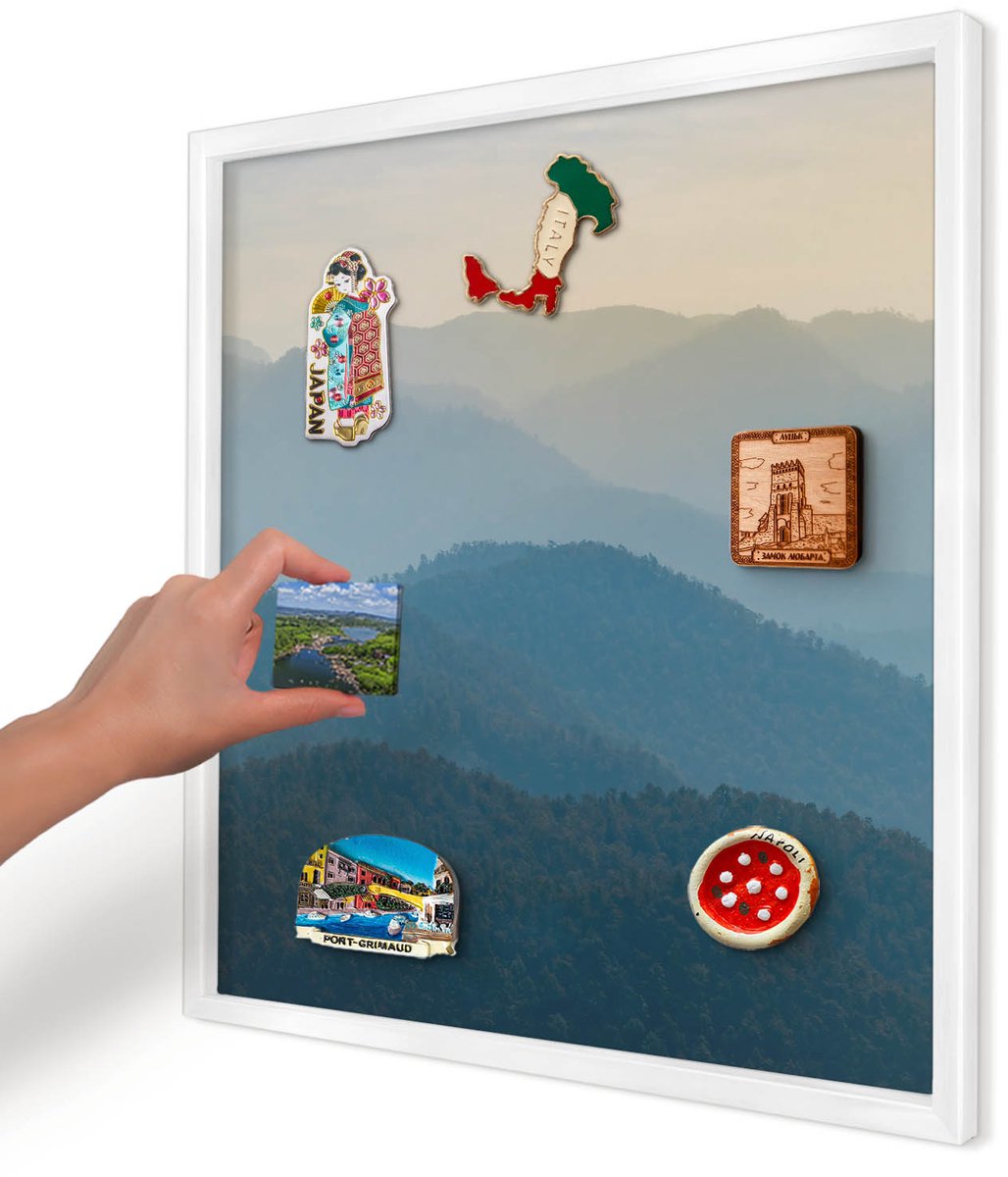 Artprintcave Groente Magneetbord mit Witte Lijst - 50x50 cm - Uitzicht Op De Bergen Magnetisch Bord Voor Magneten - Fotografisch Memobord Keuken - Landschappen