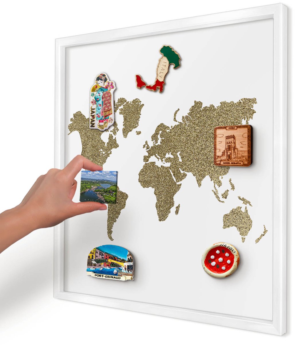 Artprintcave Wit Magneetbord mit Witte Lijst - 50x50 cm - Wereldkaart Notitiebord - Modern Magnetische Organizer - Kaarten