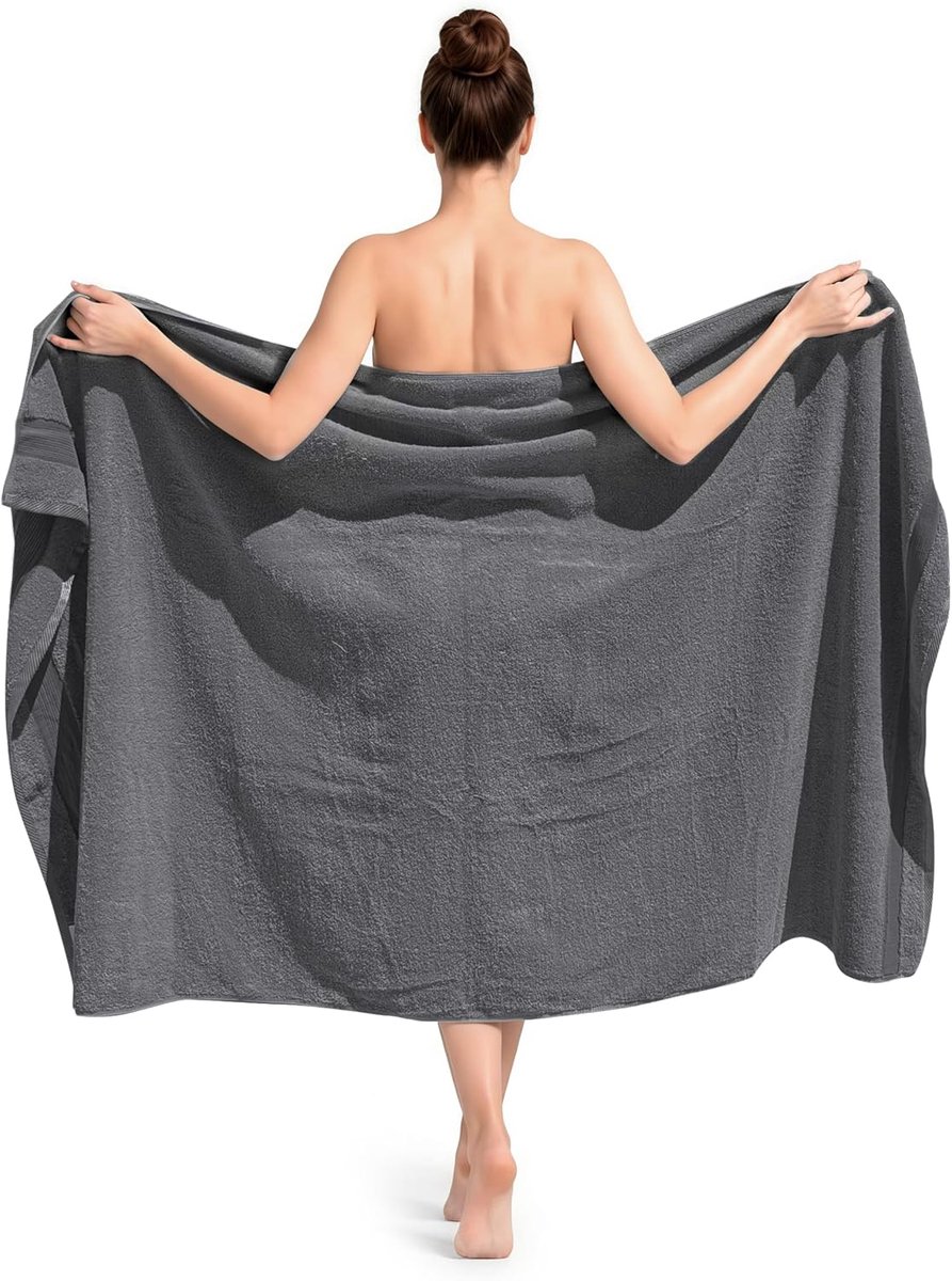 SnelShoppen - Luxe Badhanddoek 100 x 180 cm - Grote Grijze Handdoek van 100% Katoen - Ideaal voor Thuis, Sauna, Zwembad en Strand