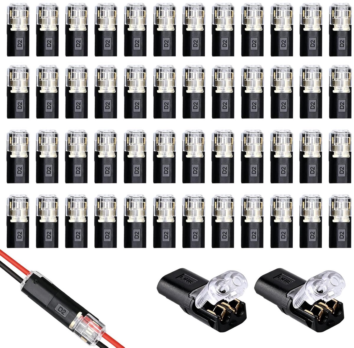 SnelShoppen - Waterdichte connector 2 draden 50 stuks 12 V snelkoppelingen voor kabel 18-22 AWG voor ledverlichting en auto-elektronica snelle krimpve