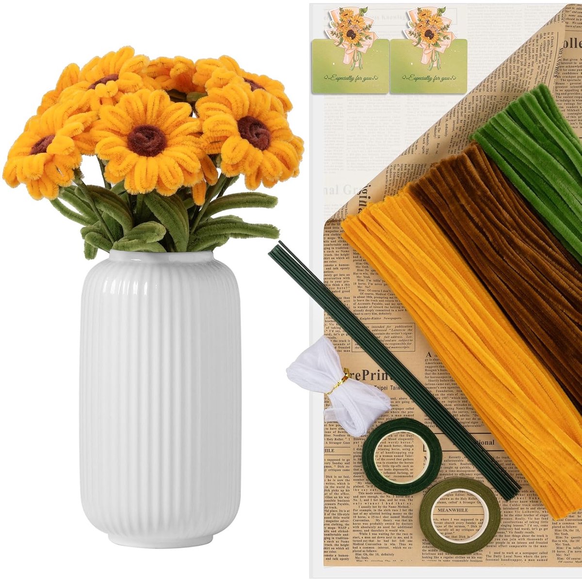 knutselset zonnebloemen - 300 stuks chenilledraad - incl. 20