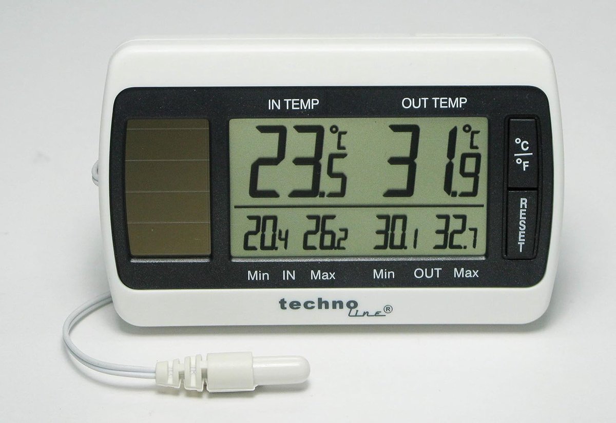 SnelShoppen - Digitale Thermometer met Kabelsonde WS 7008 - Binnen- en Buitentemperatuur, Vochtigheid, Zonne-energie, Compact en Wit - Perfect voor Th