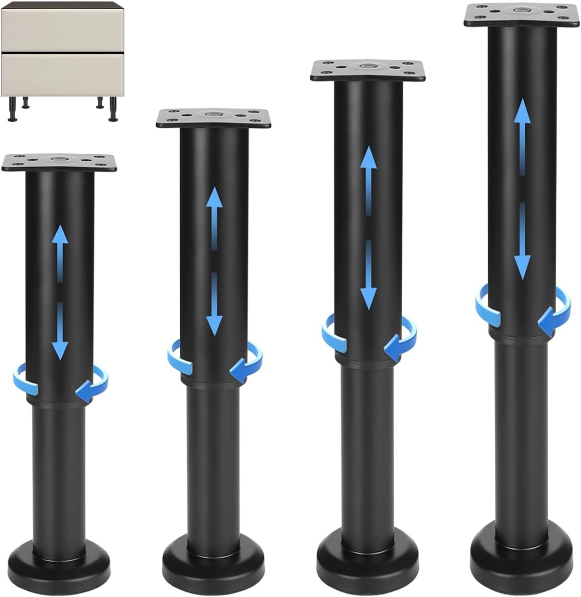 SnelShoppen - Set van 4 Verstelbare Meubelpoten Zwart 25-43 cm Hoogte Verstelbare Voeten voor Meubels, Sofapotens, Ladepoten, Duurzaam Staal