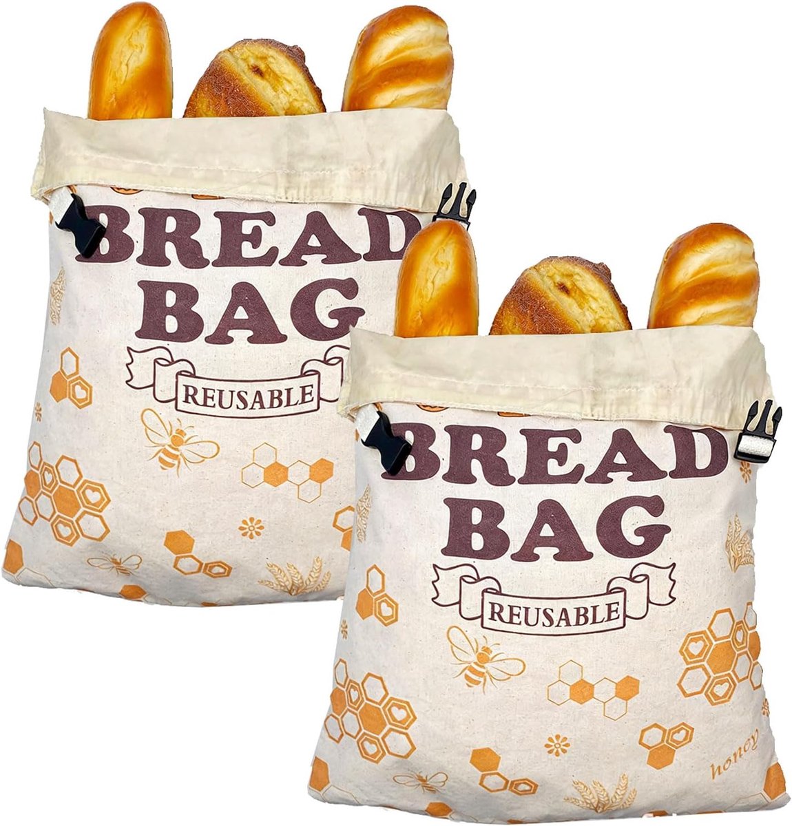 Bobypet - Katoenen Broodzak Organisch - Herbruikbare Vershoudzak voor Brood - Dubbellaags Bijenwaszak 40x31 cm - Ecologisch -2 stuks