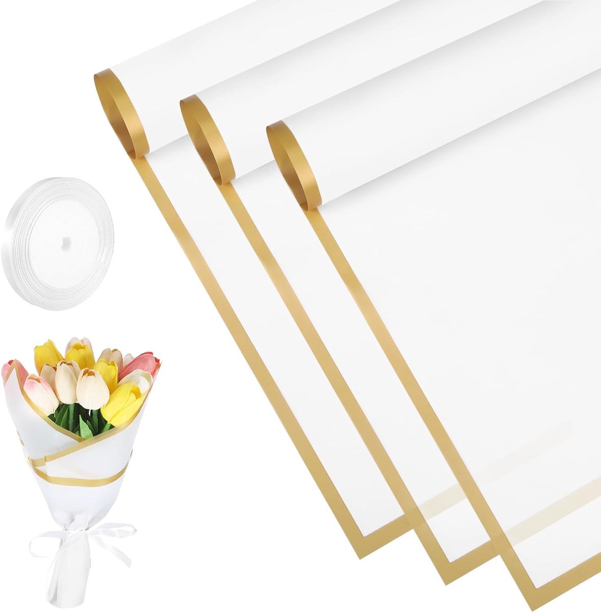 SnelShoppen - Boeketpapier 20 Stuks, Waterdicht Cadeaupapier voor Bloemen, 58 x 58 cm, Wit, Perfect voor Geschenken en Creatieve Handwerken