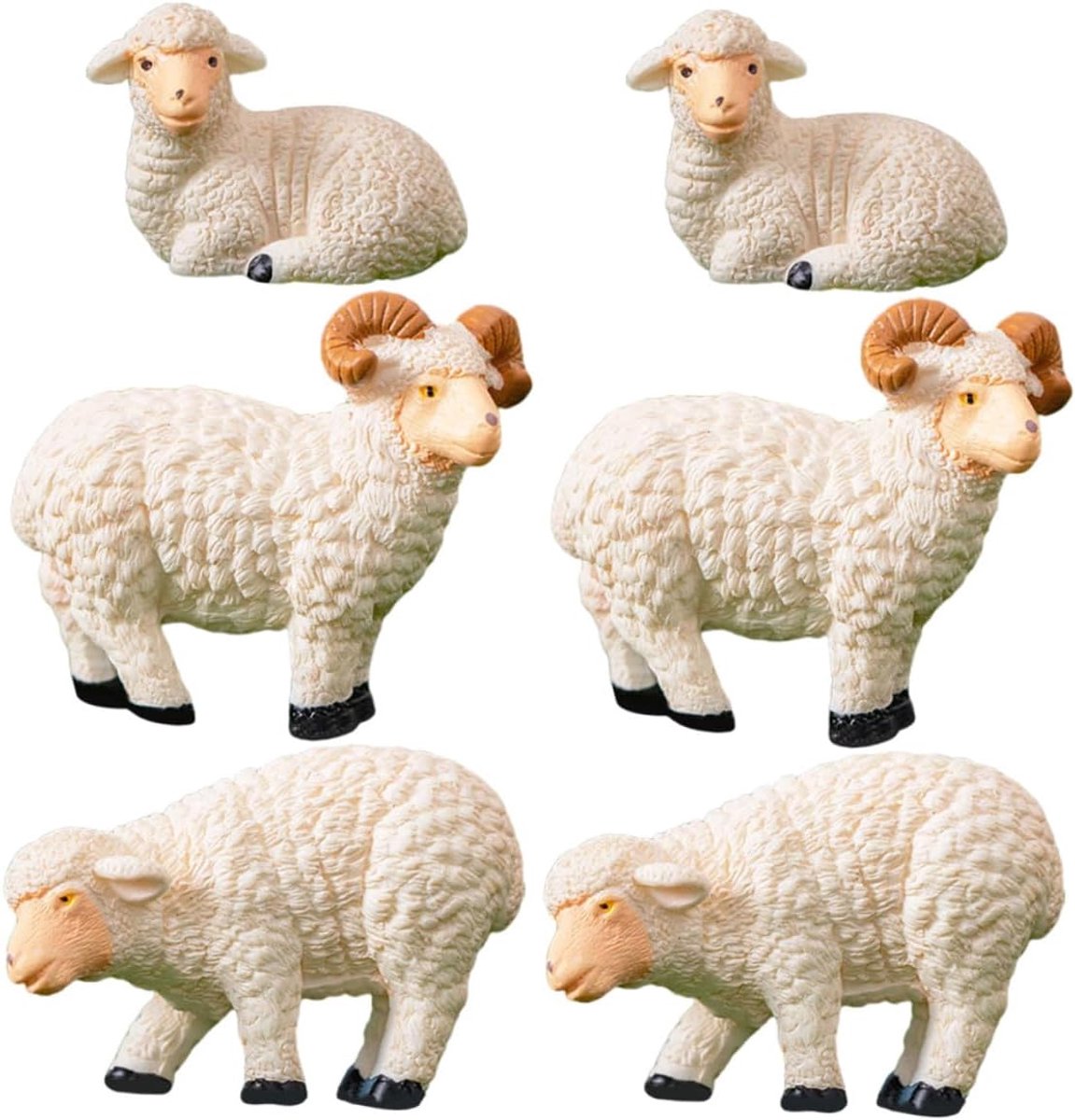 Miniatuur schapenfiguren 6 stuks - robuuste synthetische hars - gedetailleerde decoratie - ShopVlot