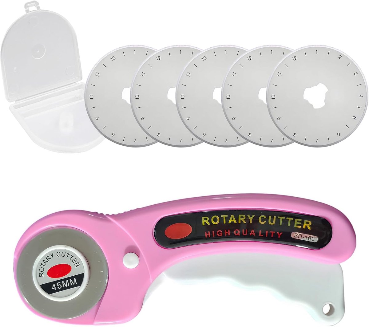 SnelShoppen - Rotary Cutter Mes 45 mm - Ronde Snijmessen - RVS Stofsnijder met 5 Vervangende Bladen - Voor Stikken, Stof, Naaien, Leer - Roze