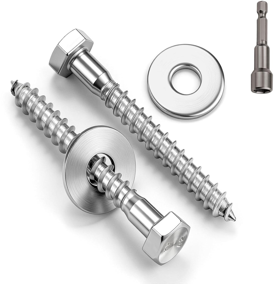 SnelShoppen - 30 Stuks Houtschroeven M6 x 60 mm Roestvrij Staal A2 V2A Zeskant Schroeven met Ringen en Steeksleutel voor Meubelassemblage en Houtverbi