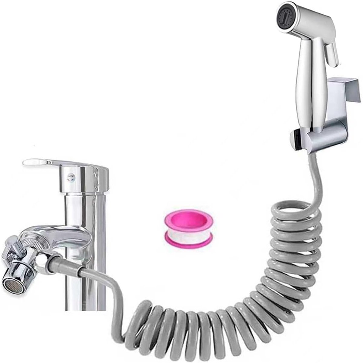 SnelShoppen - Bidet Handdouche Set voor Babydoekjes, ABS Kunststof, M22 x M24 Waterkraan Dispenser, Inclusief Slanghaak, Ideaal voor Badkamer Hygiëne