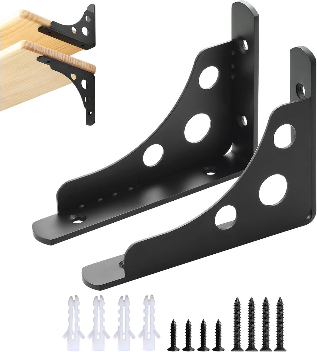 SnelShoppen - 2 Stuks RVS L Plankdrager, 15cm Wandmontage Metalen Hoeksteun, 304 RVS Wandbeugel Met Boorgaten Voor Woonkamer, Slaapkamer, Zwart