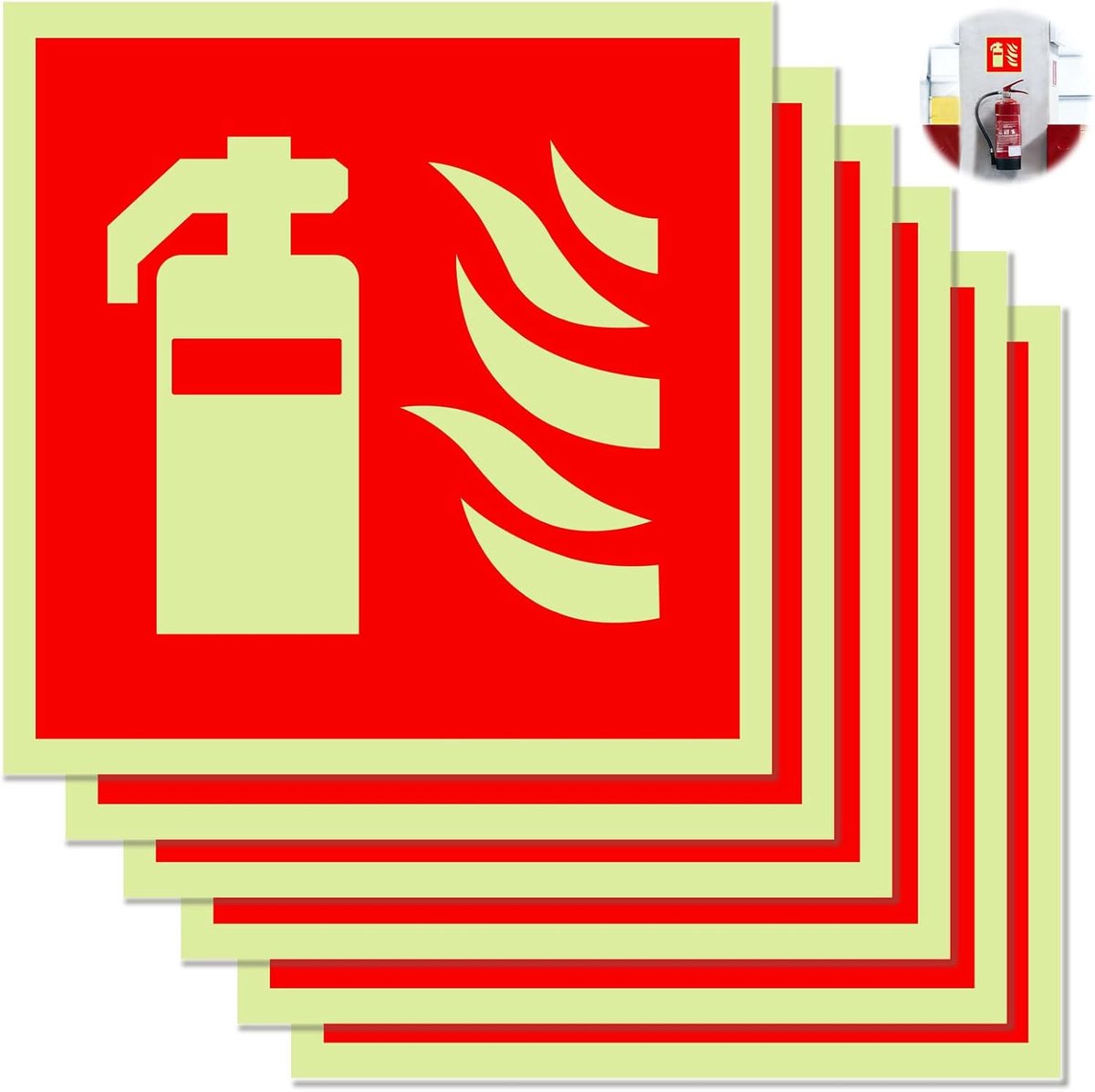 SnelShoppen - 6 Stuks Brandblusser Sticker Paneel, Veiligheidsstickers 15 x 15 cm, Brandbestrijding Veiligheidsstickers voor Kantoor, Bouwplaats, Auto