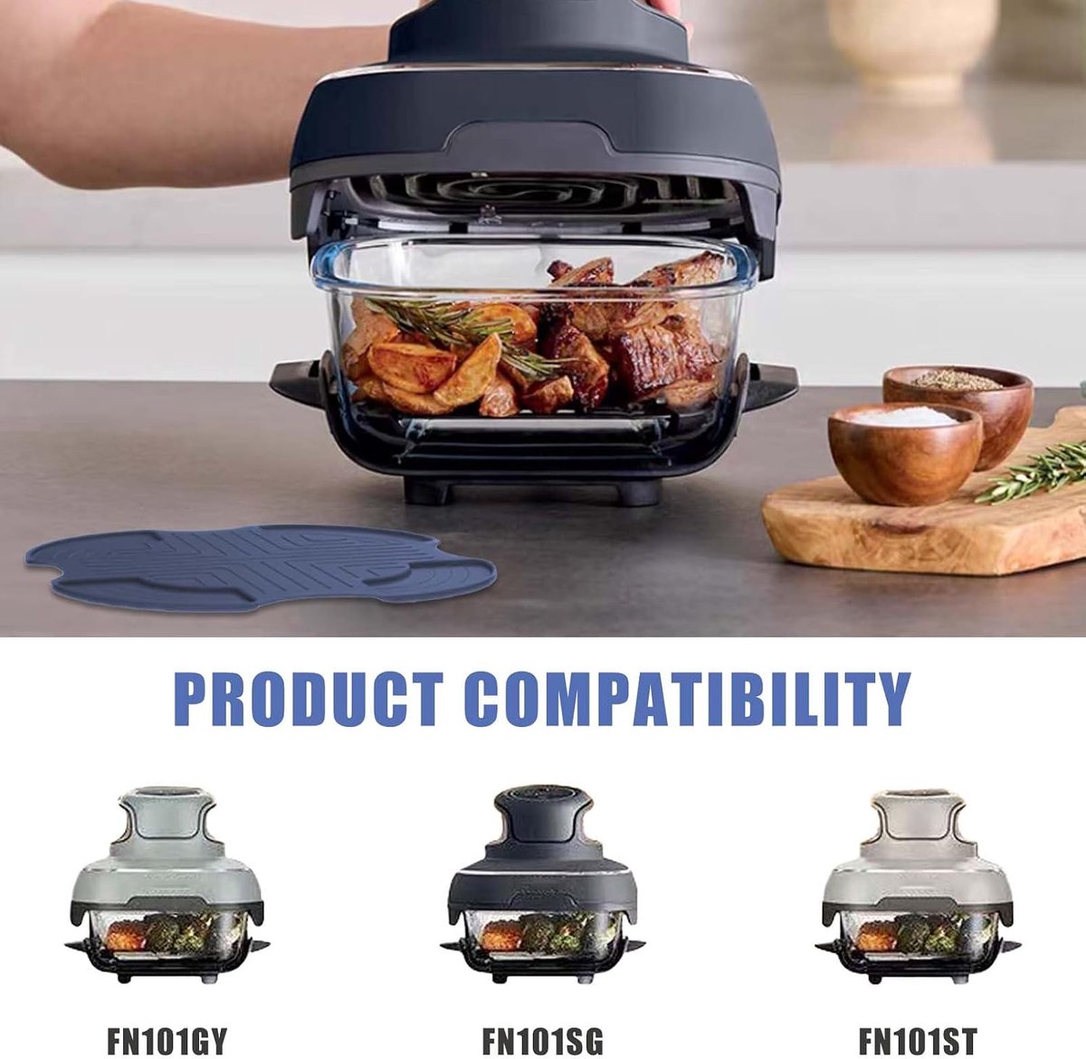 Heat-resistant silicone air fryer coaster 26.5 x 26.5 cm, non-slip worktops, protective mat, dishwasher safe up to 220 - ShopVlot