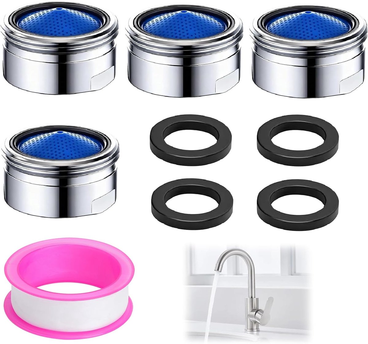 SnelShoppen - 4 Stuks M22 Mannetje Draad M22 Jet Regulator Messing met Filter Waterbesparing voor Keuken en Badkamer Accessoires