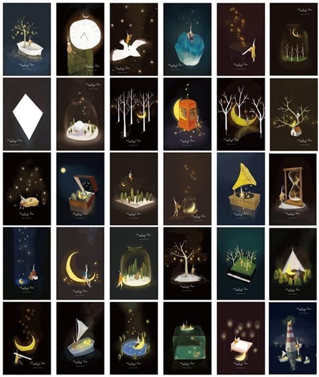 SnelShoppen - Postkaarten Set van 30, Glow in the Dark, Premium Bedankkaarten, Gastenboek Kaarten, Reis Postkaarten, 14x9 cm, 350 g Wit Karton