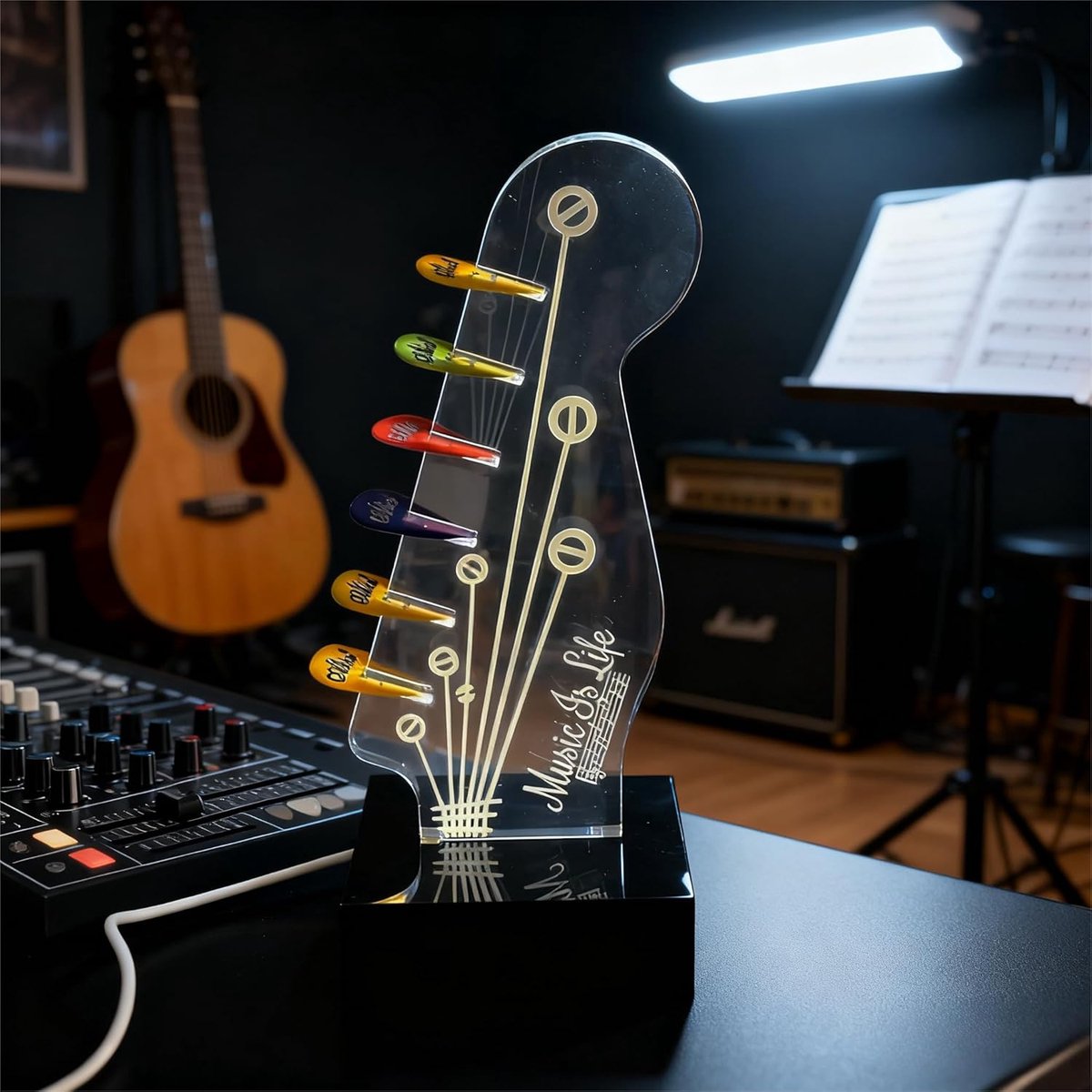 Acrylic Pick Holder with Acrylic Electric Pick Display Pick Scoop, Illuminated Bag with USB Charging Function - ShopVlot