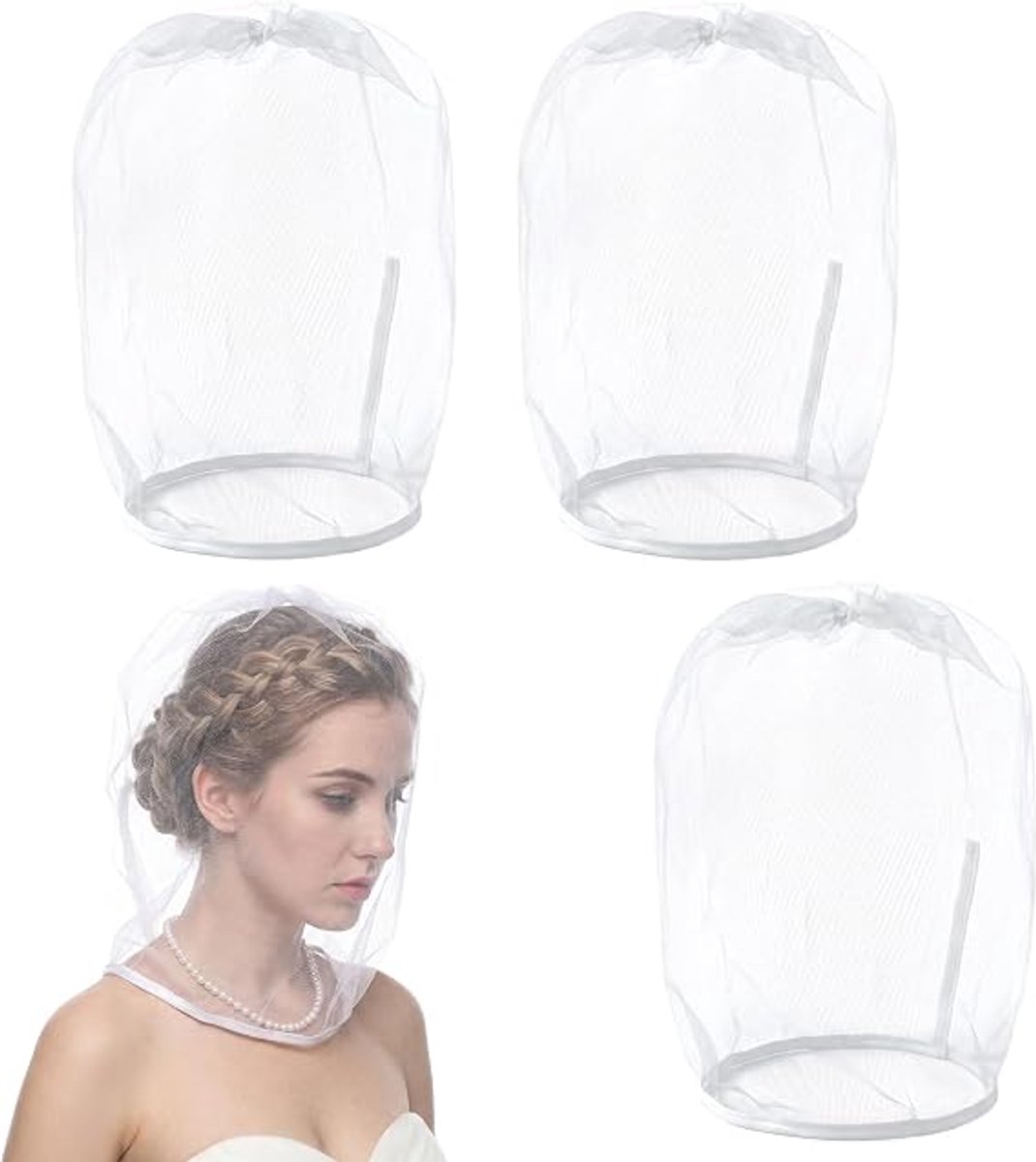 Set van 4 ademende gezichts- en haarkapjes ter bescherming van haar en make-up | Herbruikbare kleding- en make-upmaskers, make-upkapjes met ritssluiting Geschikt voor bruiloften