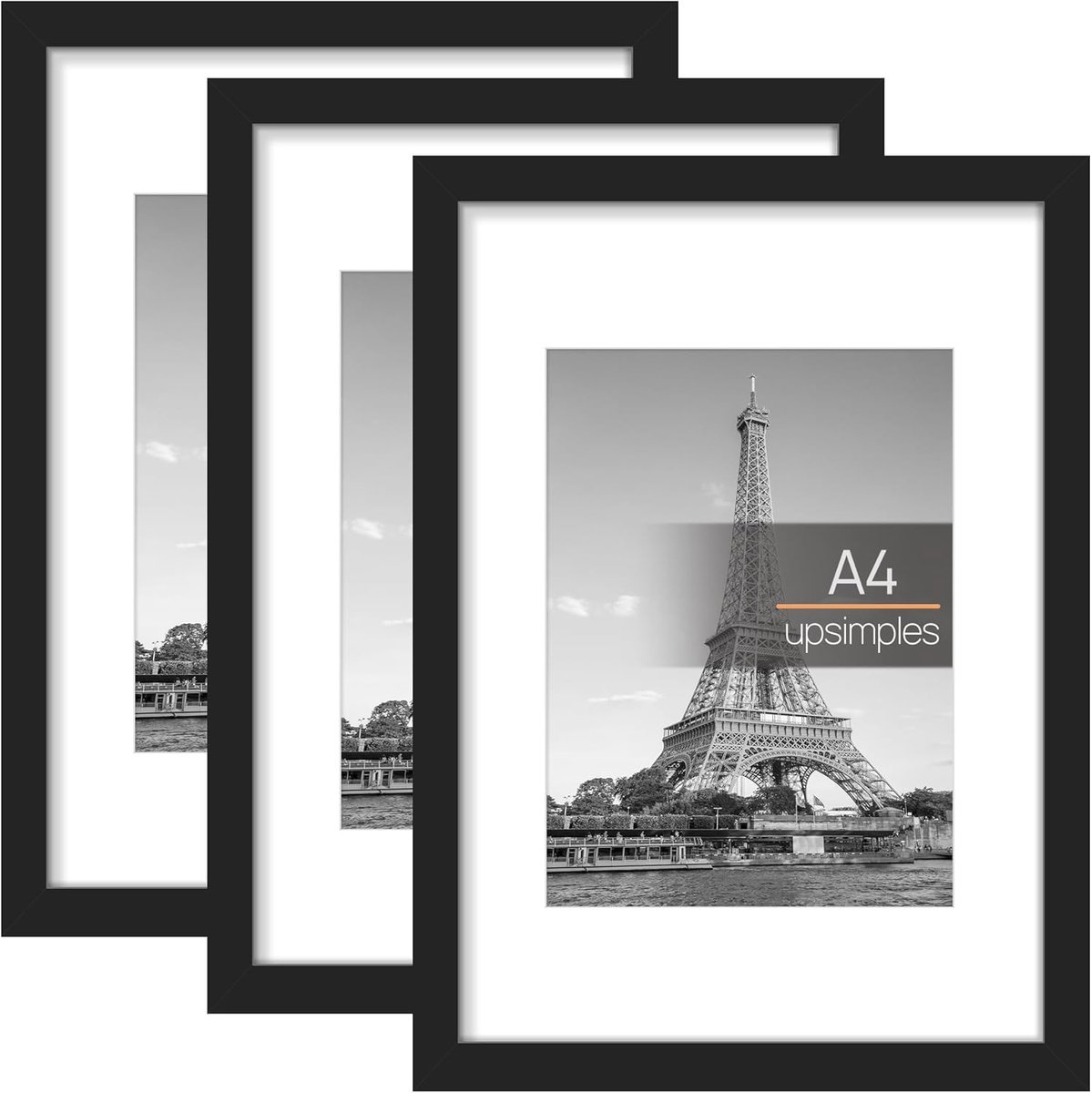SnelShoppen - Set van 3 A4 Fotolijsten, Zwarte A4 Fotolijsten 21 x 29,7 cm, Wandlijst voor Liggend of Staand Gebruik, Perfect voor Thuis en Kantoor