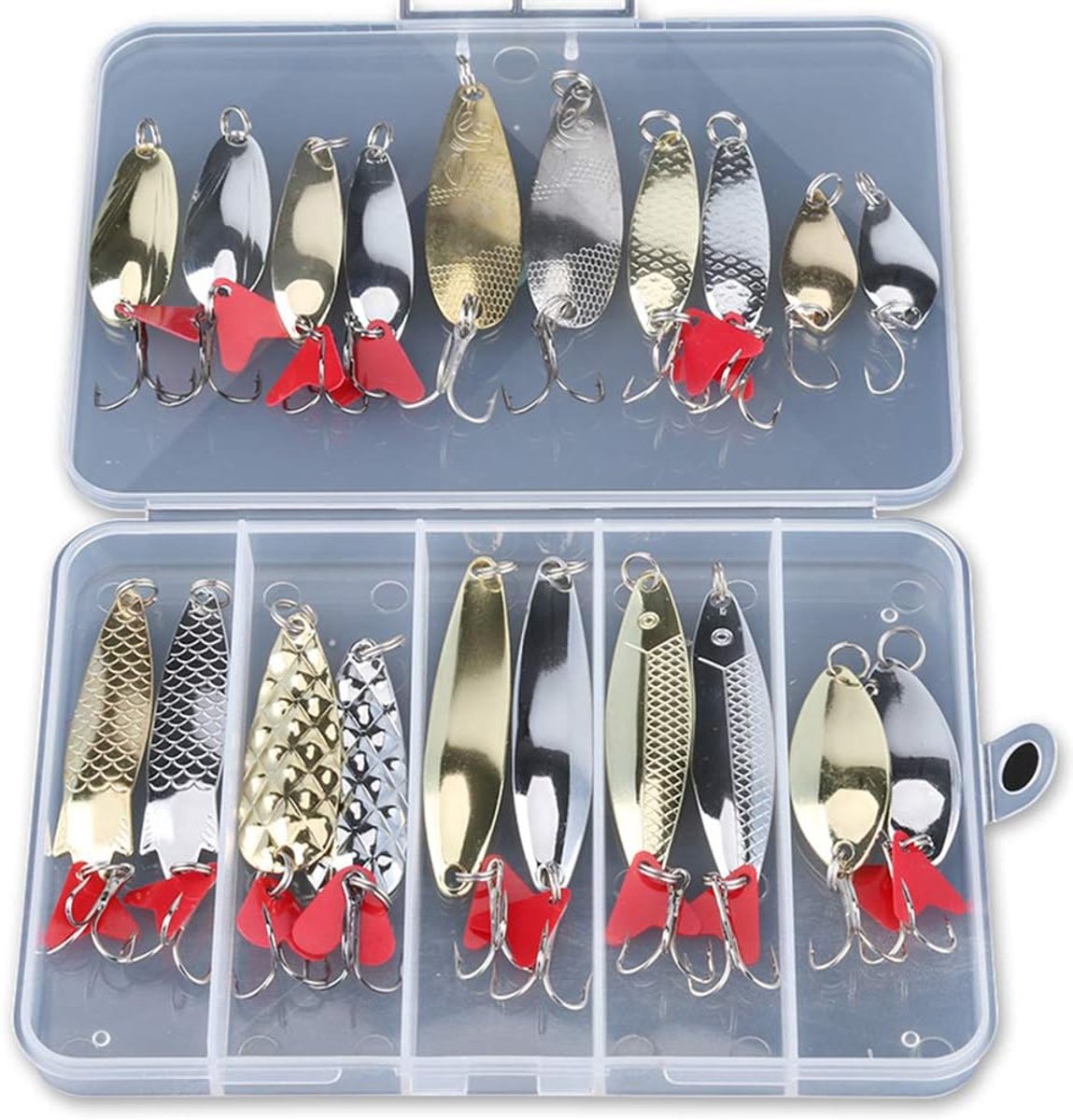 SnelShoppen - Metalen Visaas Set van 20 - Hard Bait Spinner Aas voor Snoek, Zalm en Baars - Tot 70 m Gooiafstand - Aerodynamisch Ontwerp - Ideaal voor