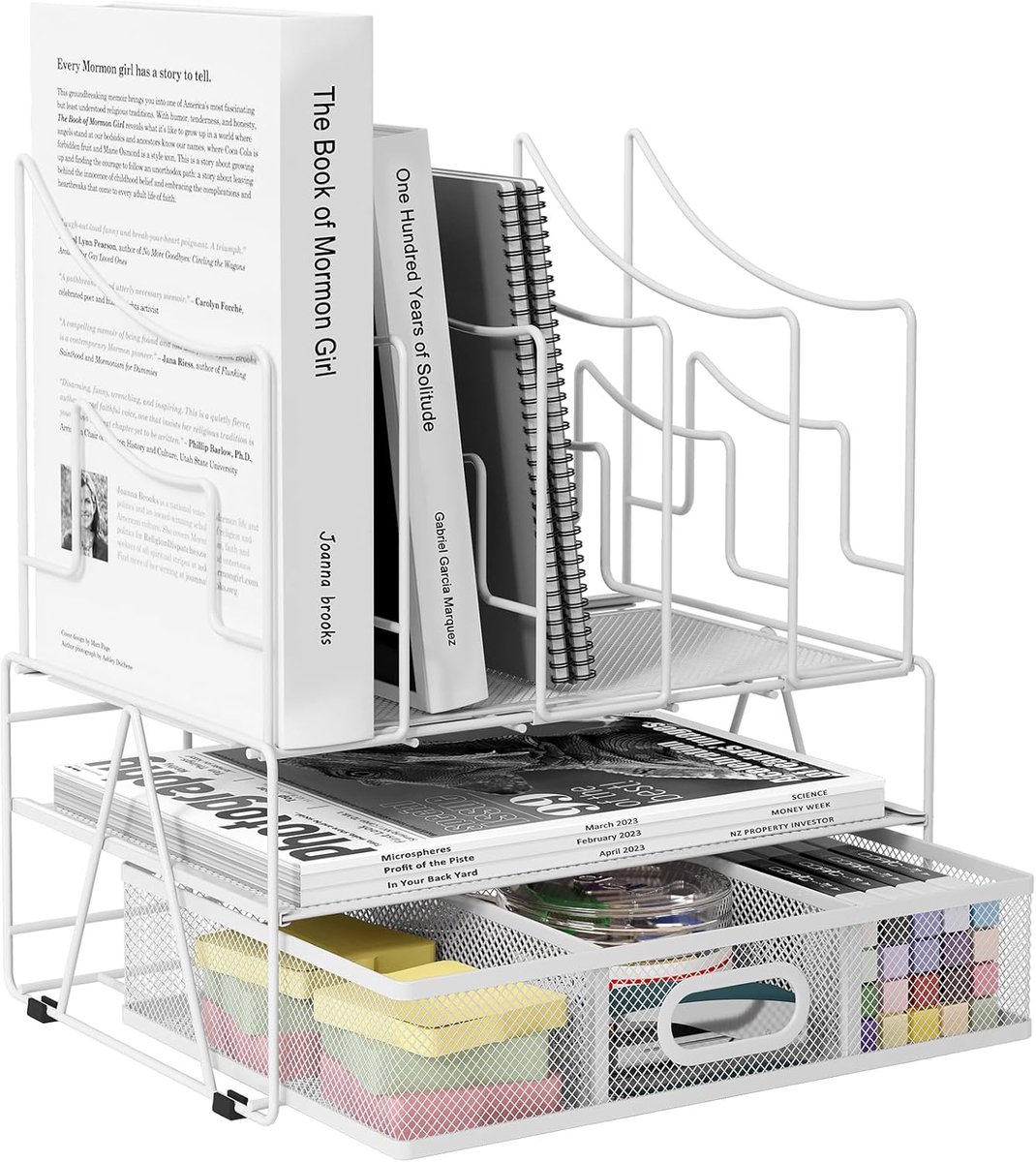 SnelShoppen - A4 Multifunctionele Bureau Organizer met Opberglade, Wit - Stijlvol en Duurzaam Desk Organizer van Hoogwaardige Metaal voor Efficiënte D