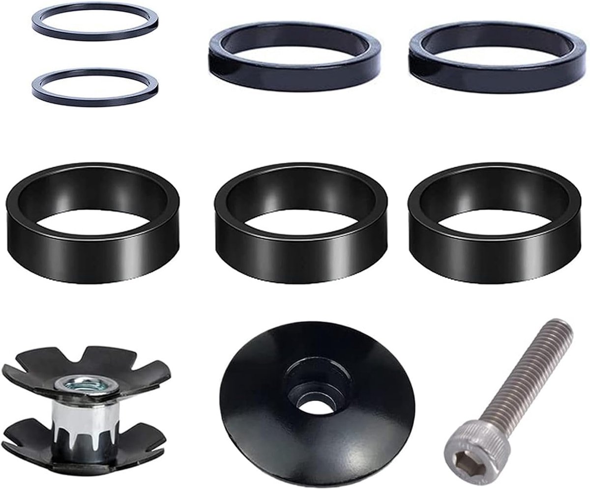 Bicycle Handlebar Spacers Set of 10 Spacers Spacers MTB + Bicycle Handlebar Cap 1 1/8 Inch Spacers Set Bicycle Fork - ShopVlot