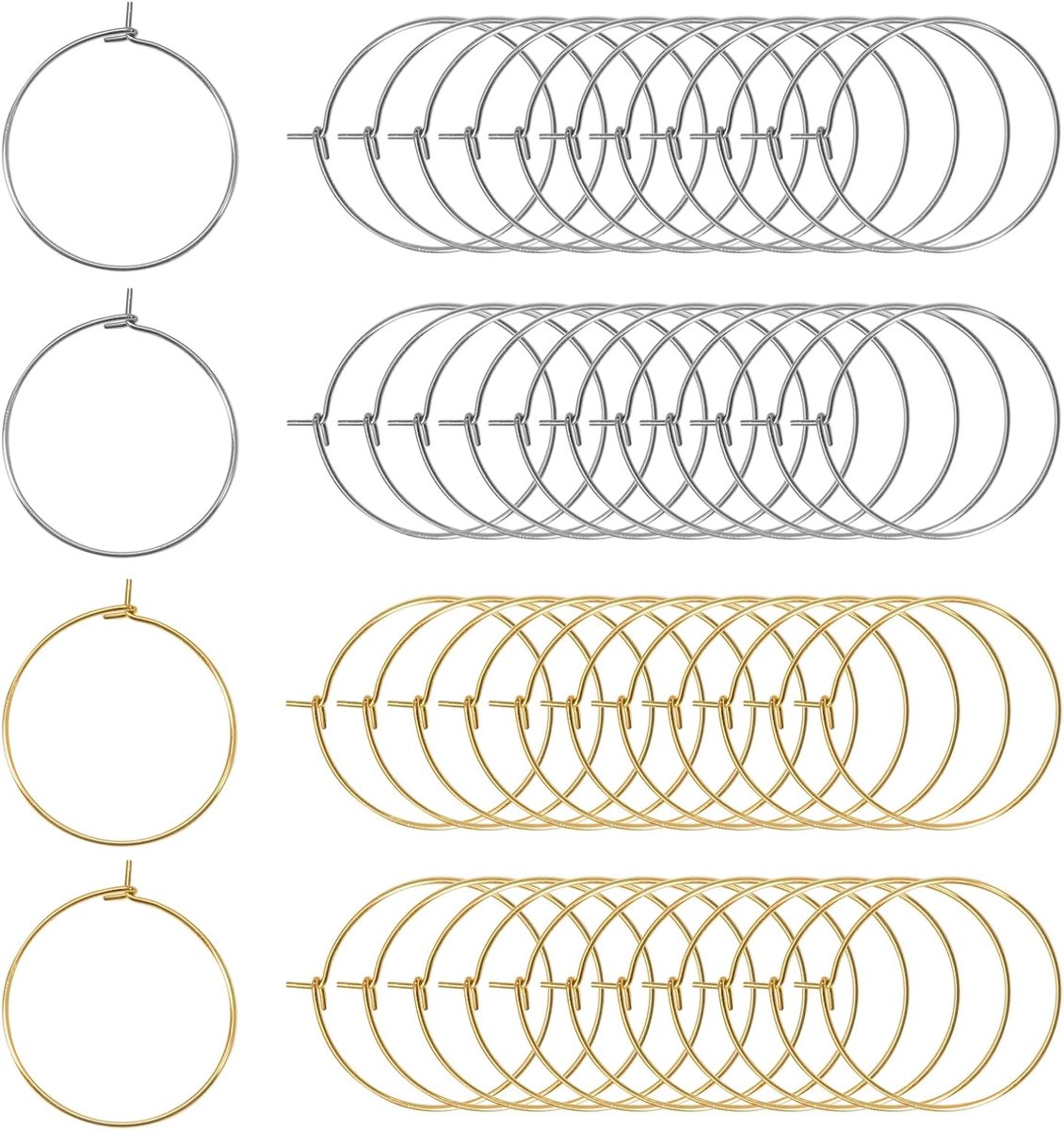SnelShoppen - 100 Stuks Wijn Glazen Identifiers Markers Ringen 25mm Zilver Goud RVS Voor Feest, Decoratie, DIY, Wijn Charms, Fles Decoratie