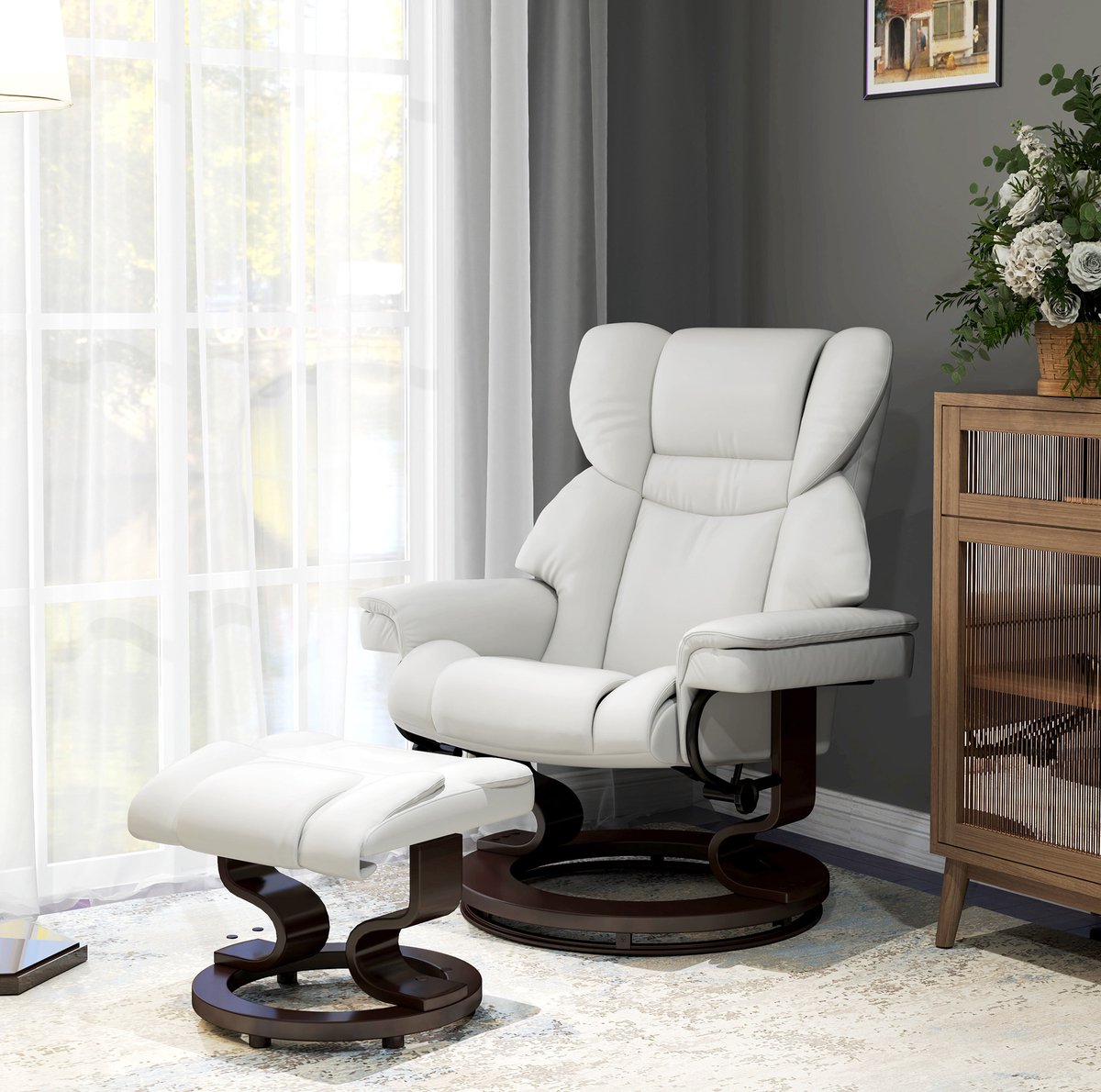 COVREO Massagestoel 79x82x101 cm crèmewit, kunstleer met hocker