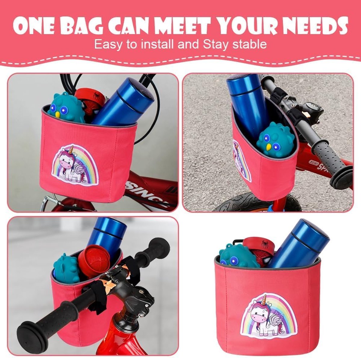 SnelShoppen - Fietsmand Kinderen, Waterdichte Fietsmand voor Kinderen, Afneembare Fietsmand van 210D Oxford Stof, Fietsaccessoires met Schattig Cartoo