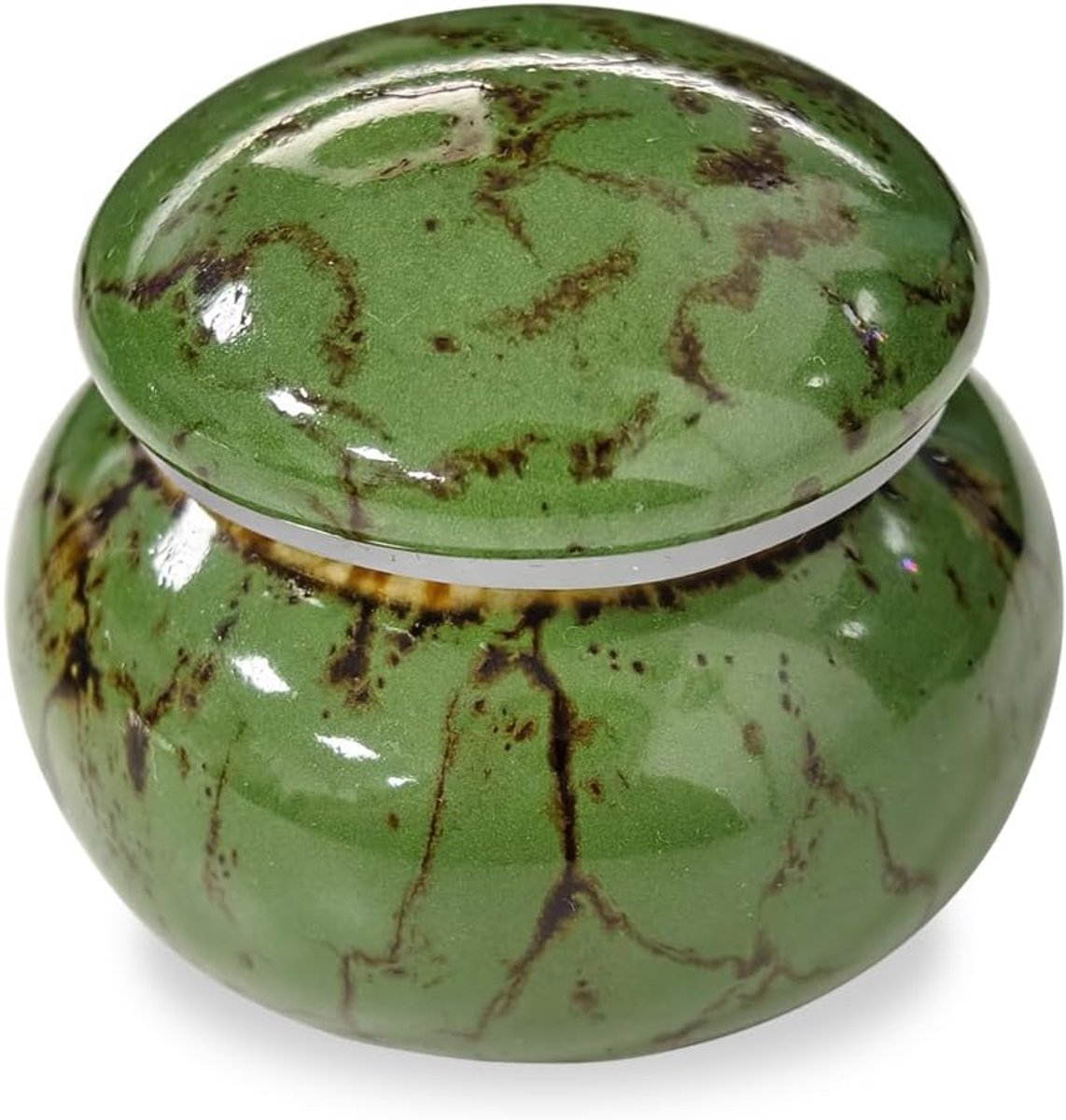 SnelShoppen - Kleine urn, mini urn van keramiek, handgemaakt, 5 cm, exquisite kleine gedenkurn voor veilig bewaren van as (groen bos)