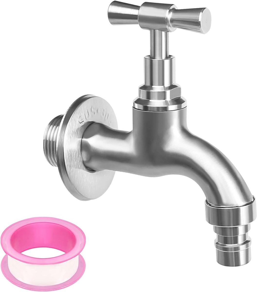 SnelShoppen - Tuinkraan 1/2 Inch met 3/4 Inch Adapter, Wandmontage Koude Waterkraan van 304 RVS met Wanddecoratie Cover voor Tuin en Buiten