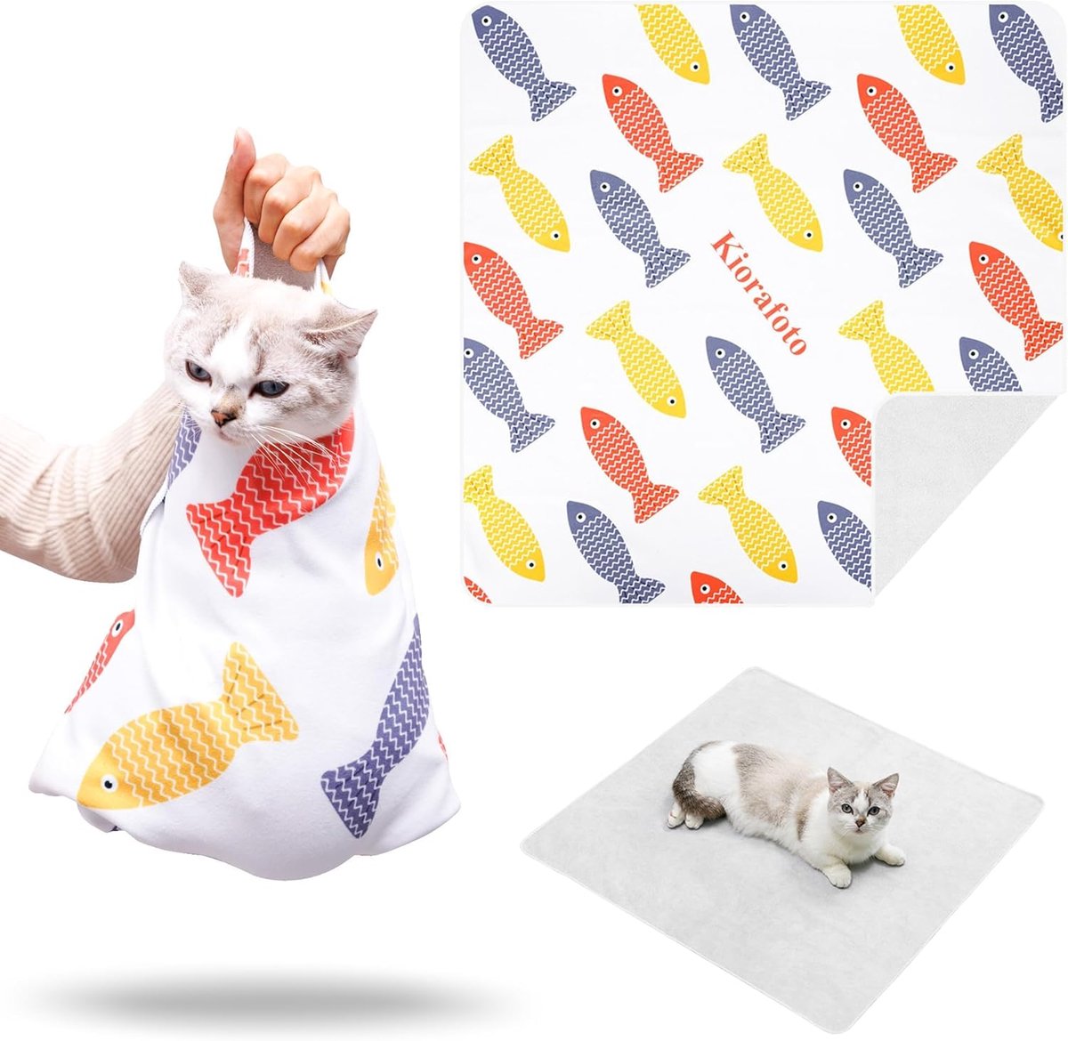 Kiorafoto 27.5 inch Large Cat Grooming Packaging, Self Adhesive Fabric Swaddle Burrito Wrap for Adult Cat and Small - ShopVlot