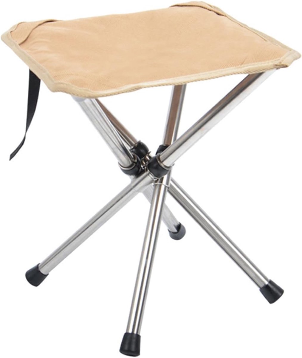 SnelShoppen - Kleine Opvouwbare Stoel, Outdoor Mini Vouwstoel, Ideaal voor Kamperen, Vissen, Hiking, Sterk Oxford Stof, RVS Frame, Khaki