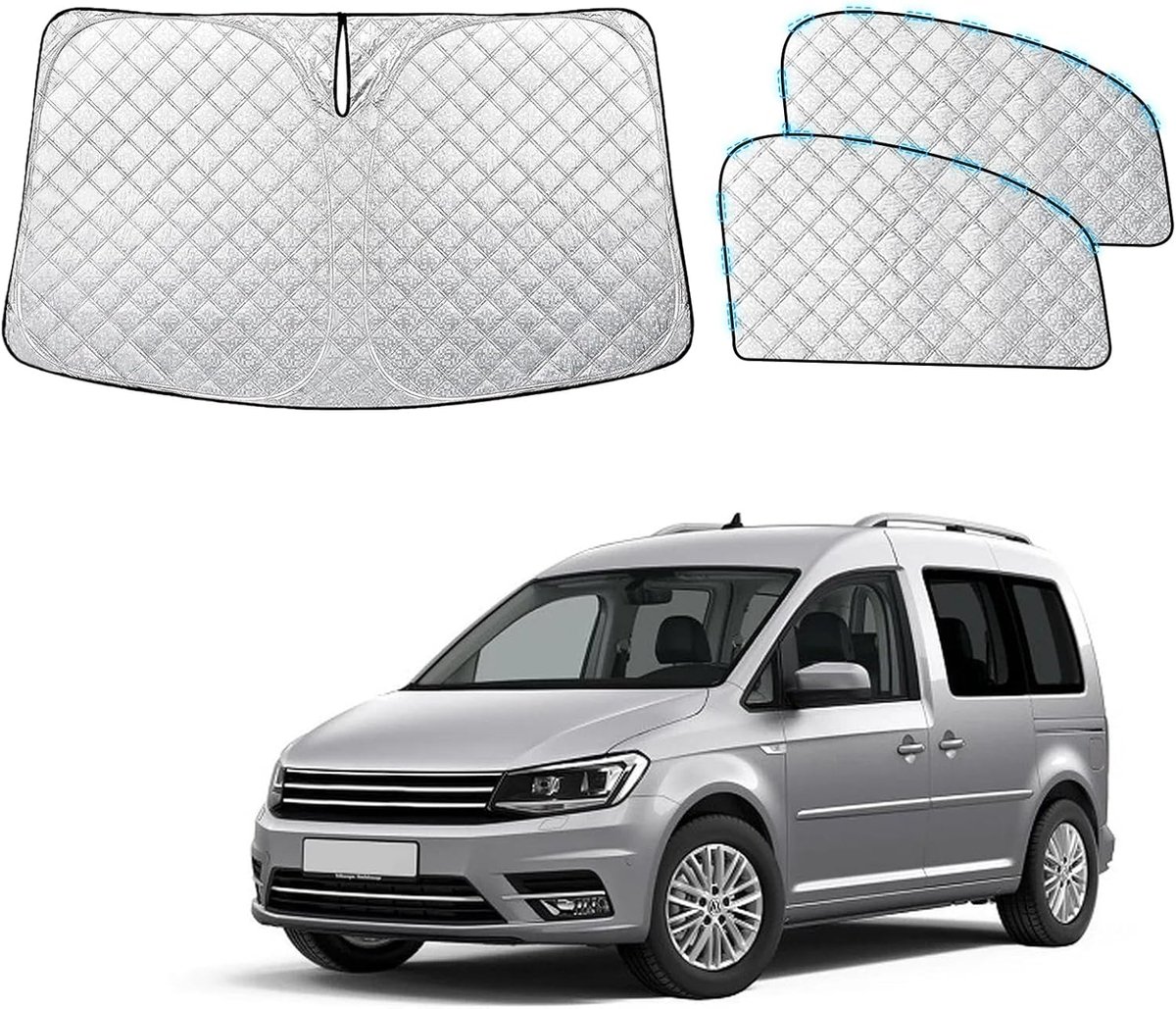 SnelShoppen - Windscreen Zonnescherm voor VW Caddy - Vouwbaar Interieur Zonnescherm Thermische Matten Magnetisch Versterkt Blokken 99% UV Stralen Set