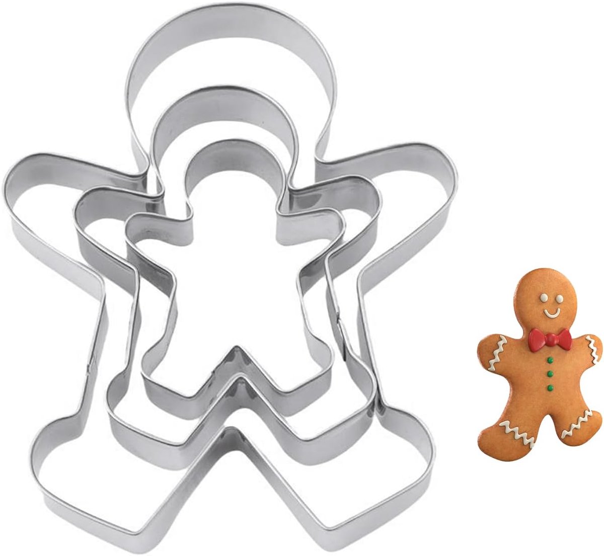 SnelShoppen - 3-delige Gemberbrood Mannen Koekjesuitsteekvormen - Roestvrijstalen Koekjesuitstekers voor Valentijnsdag, Verjaardagen, Kerstmis, Feeste