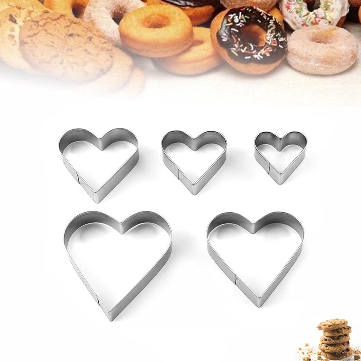 SnelShoppen - Set van 5 Hartvormige Koekjesuitsteekvormen Roestvrijstaal voor Valentijnsdag en Speciale Gelegenheden