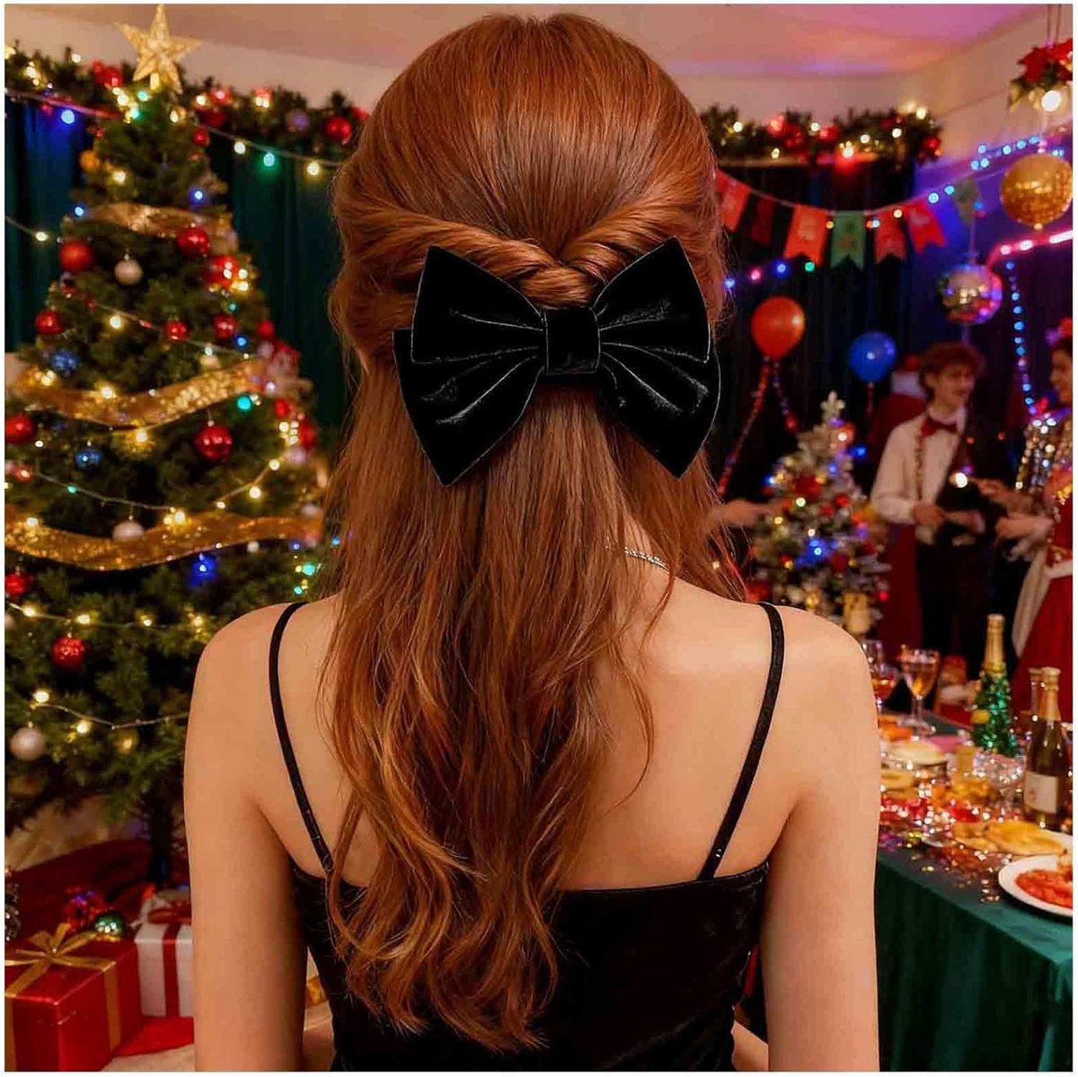 SnelShoppen - Grote Zwarte Fluwelen Haarspeld met Strik - Decoratieve Haaraccessoires voor Feest, Sport en Dagelijks Gebruik - Luxe Haarspeld voor Dam