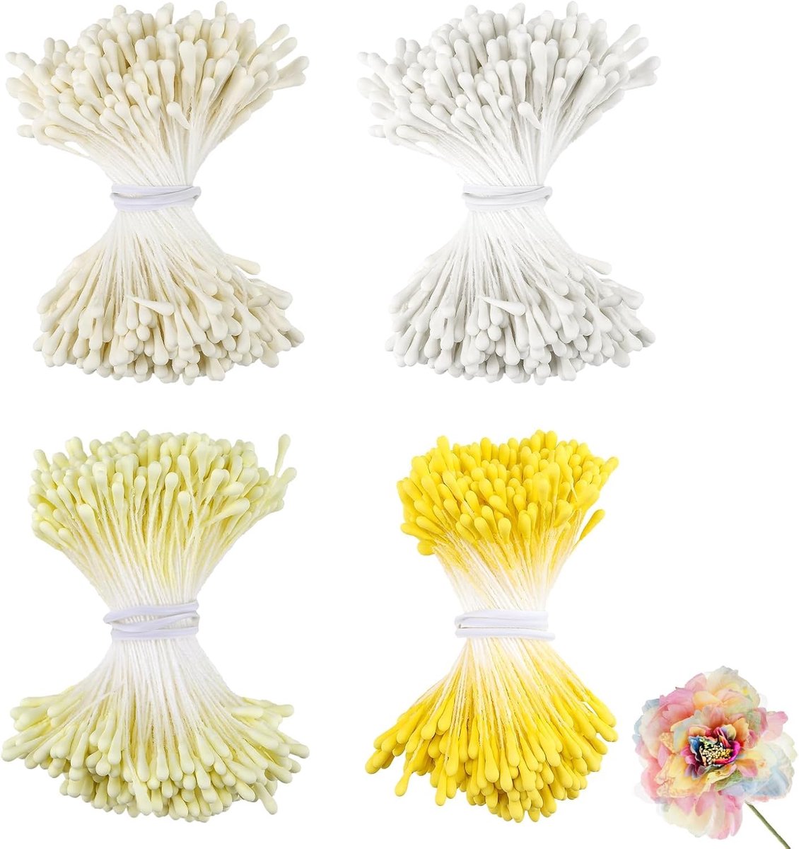SnelShoppen - 1400 Stuks Pijp Varnishers Bloemen 4 Kleuren Bloem Stempels voor Creatief Knutselen Dubbele Kop Stijl Geel/Cream Lichtgeel/Wit Pijpreini