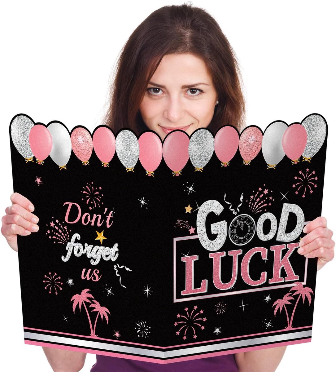 SnelShoppen - Grote Verjaardagskaart 55.5x36cm, Afscheidskaart met Envelop, Jumbo Retired Guestbook Kaart voor Collega's en Vrienden (Roze Zwart)