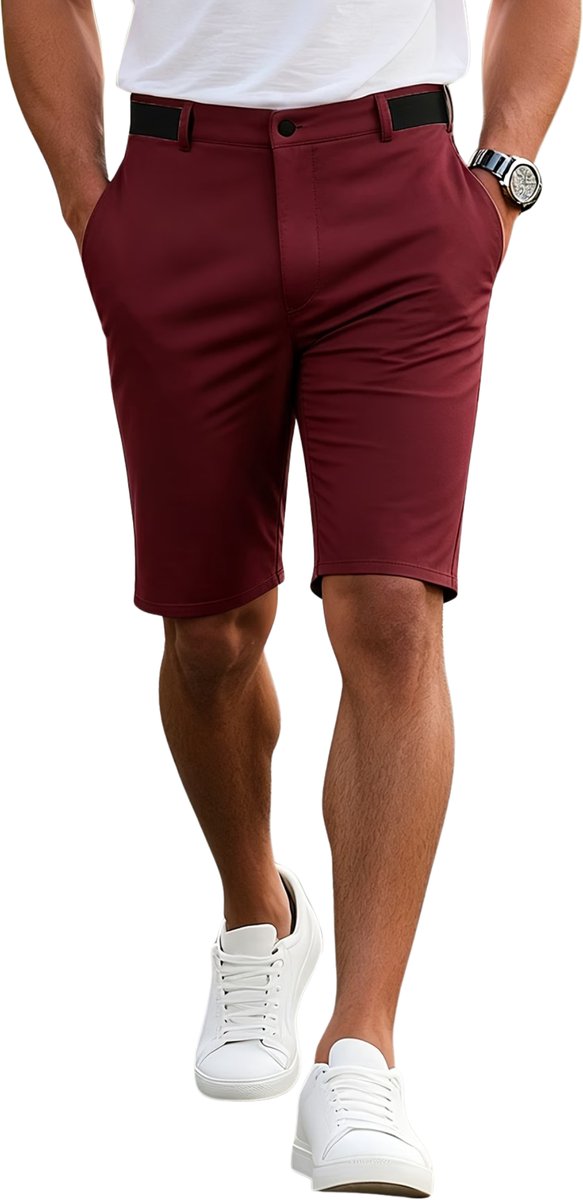 Currero Korte Broek Heren Golfbroek Spijkerbroek met Zakken Volwassenen Jongens Shorts Bordeauxrood