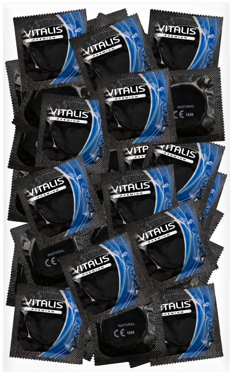 VITALIS 100 Condooms Pack Natuurlijkal, Nominale breedte 53 mm, Gevoelsechte natuurlijke kleur, met glijmiddel op siliconenbasis