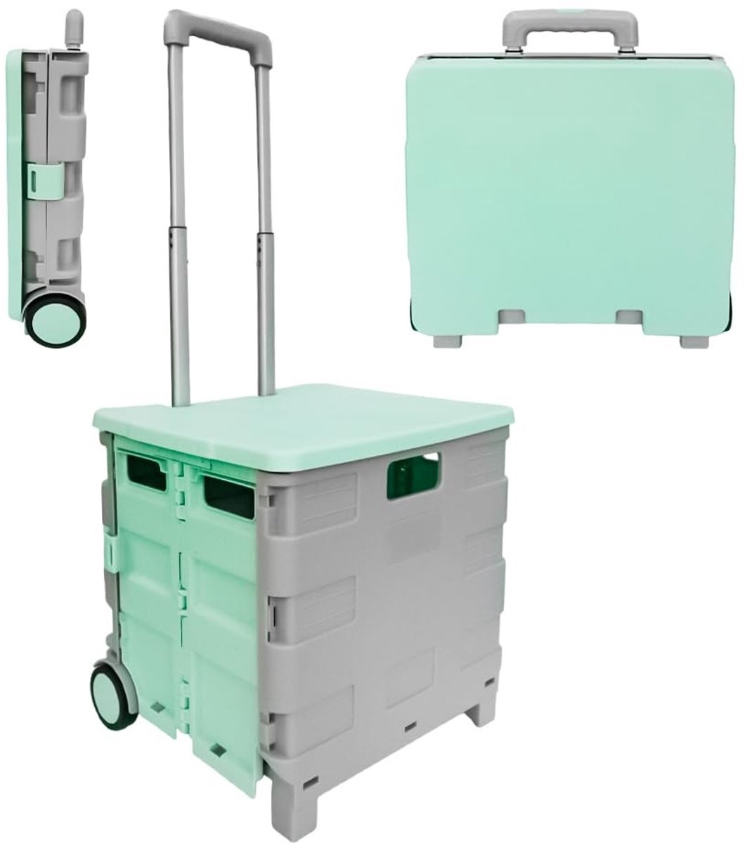 Omgoods - Opvouwbare Winkelkar tot 40 kg in Mintgroen en Grijs