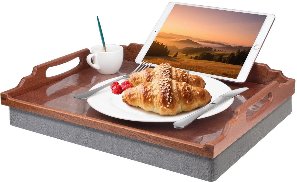Omgoods - Houten Lapdesk met Kussen Sapele voor Bed en Bank