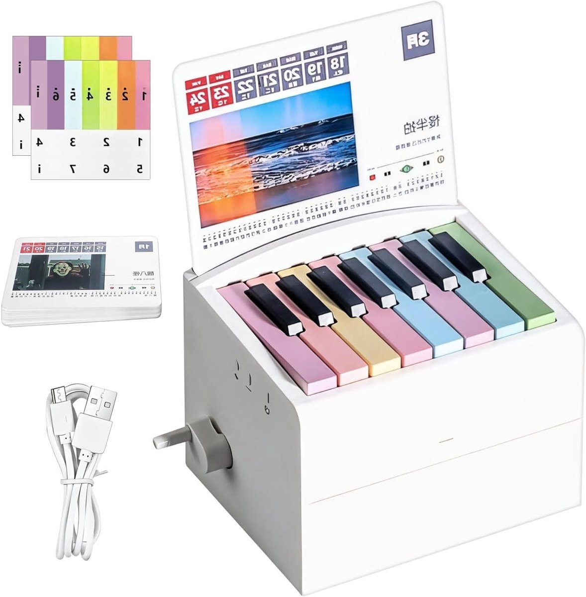 Mini Piano Kalender - Muzikale Kalender - Dagelijkse Muziek - 52 Liedjes - 12.5 x 8.5 x 8.5 cm - Wit