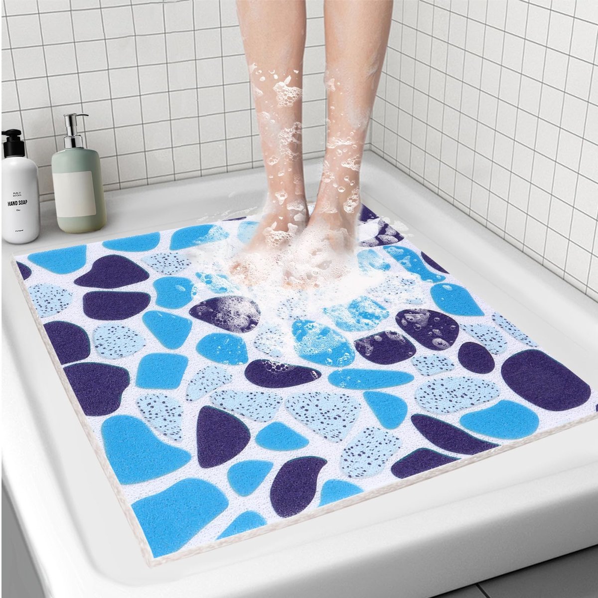 Omgoods - Vierkante Douchematt met Antislip, 70 x 70 cm, Blauw
