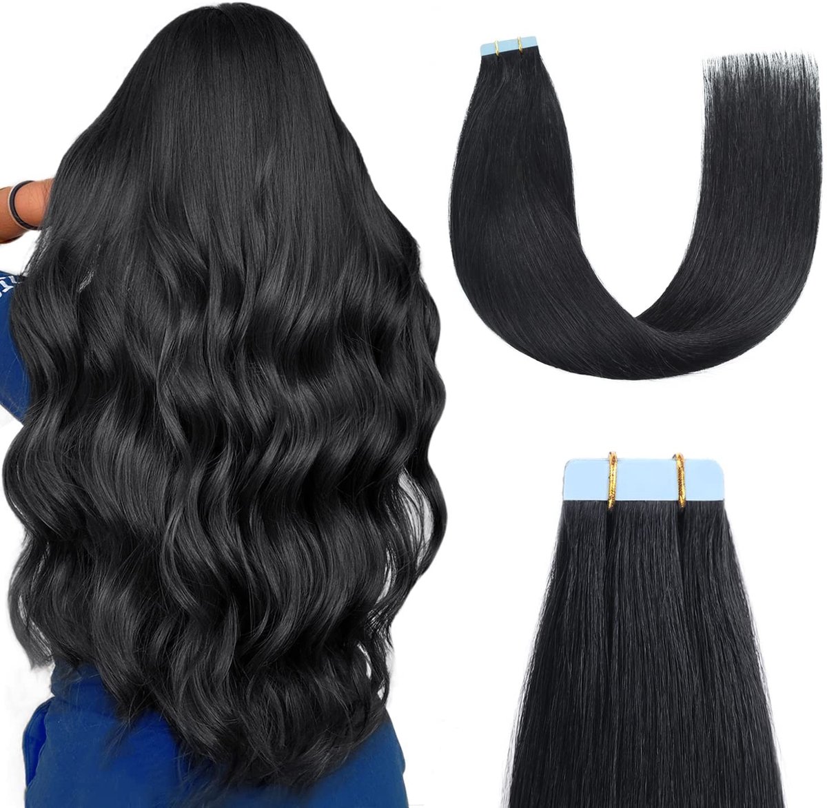 Omgoods - Tape-in Extensions 20 Stuks 45 cm Diep Zwart