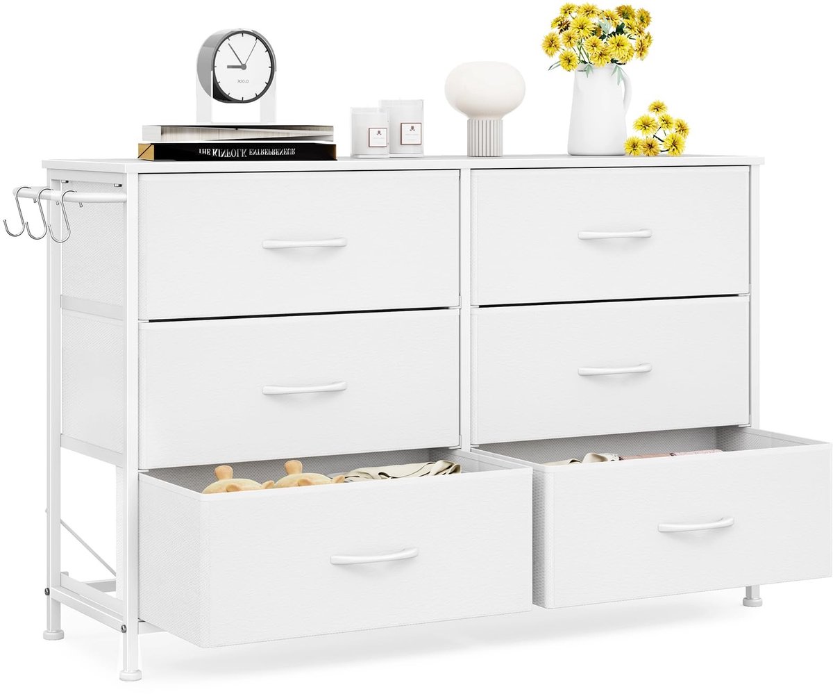 Omgoods - Fabric Chest of Drawers met 6 Lades voor Woonkamer en Hal 100x30x65cm Wit