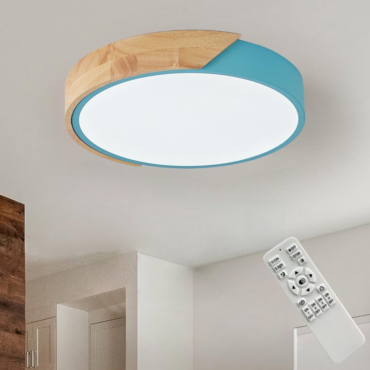 Omgoods - Houten Plafondlamp met Acryl Lampenkap en Dimbare Functie