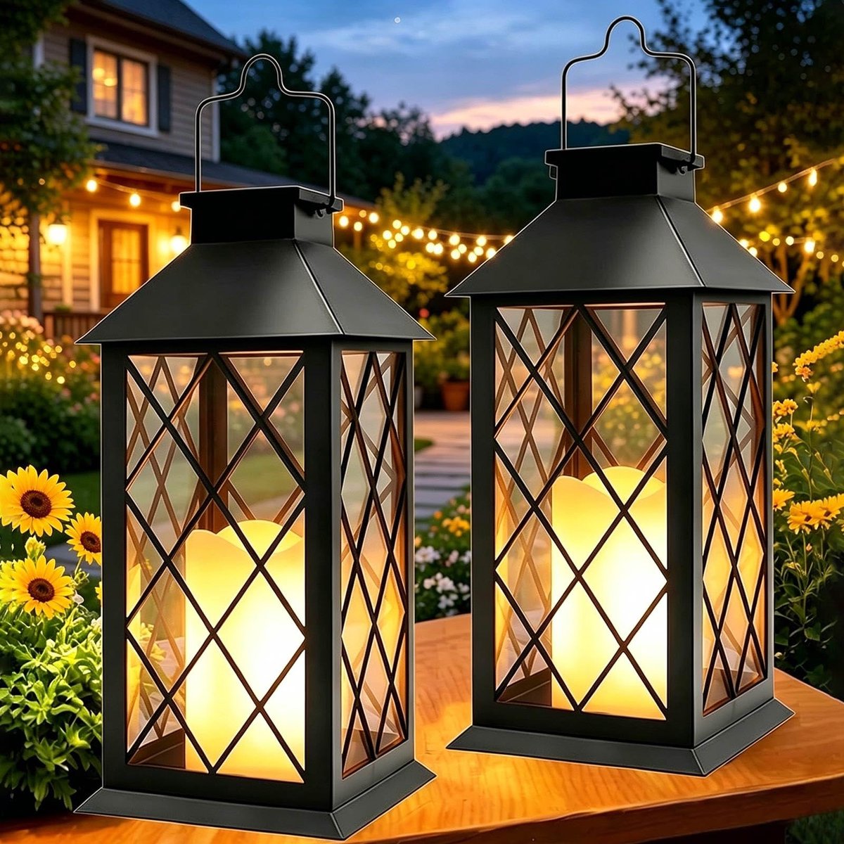 Omgoods - Set van 2 Solar Tuinlampen met Vlam Effect