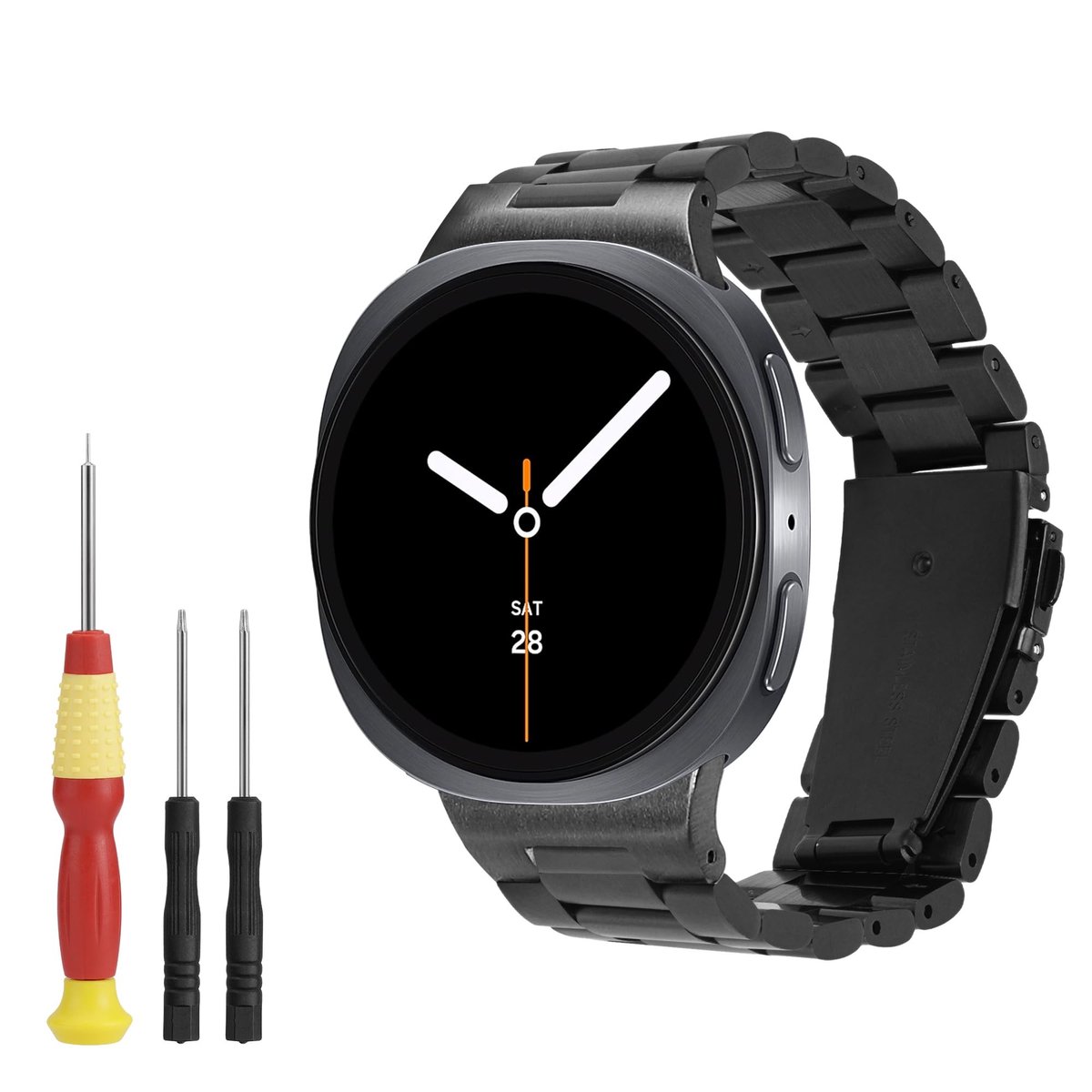 Omgoods - Vervangende Horlogeband voor Smartwatch, Roestvrijstaal, Zwart